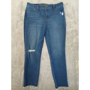 Chicos Jeans Sz 12 So Slimming‎ Girlfriend Slim Leg Ankle Distressed Frayed Hem